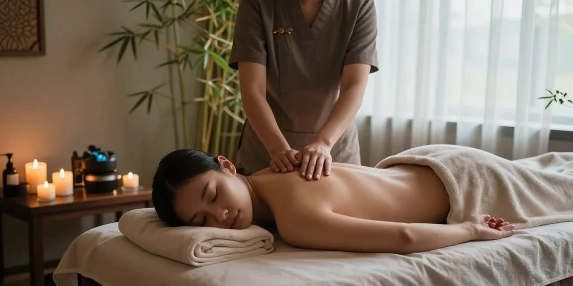 Relaxing 출장안마 session in a serene spa environment with calming elements.