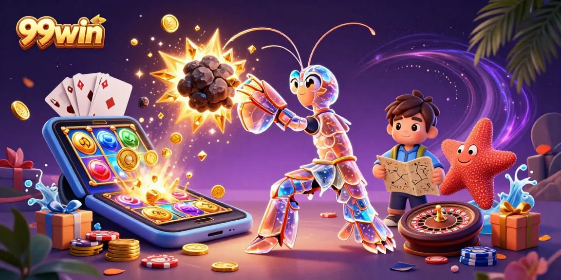 Engage with thrilling gaming action at 99win through vibrant illustrations and dynamic gameplay elements.