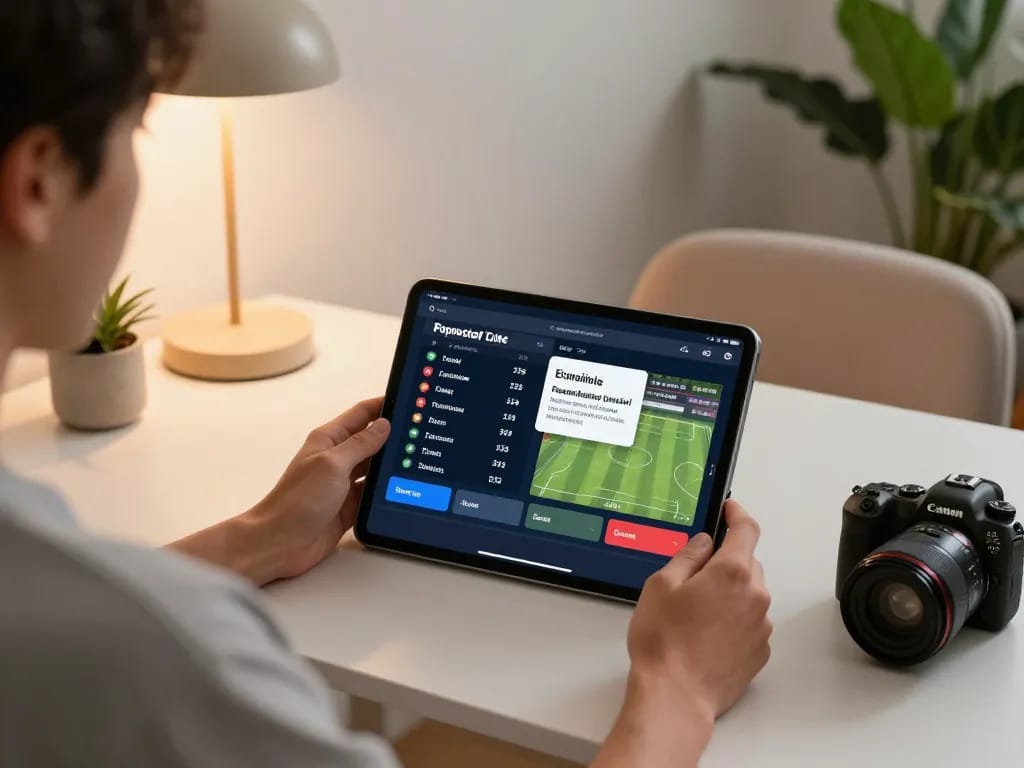 Experience lc88 life with an engaged sports bettor analyzing live odds on a tablet.