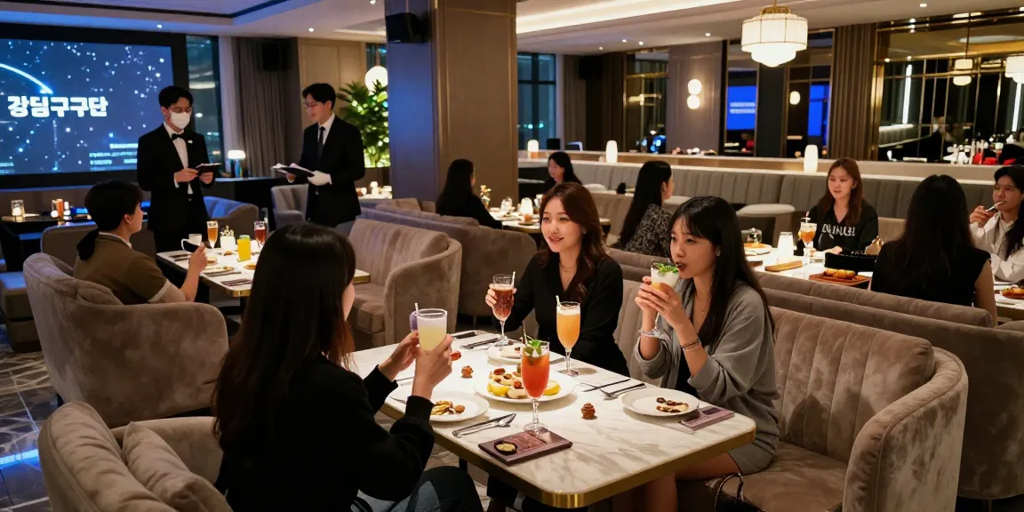 강남구구단에서 친구들과 즐거운 시간을 보내는 고급스러운 라운지의 모습