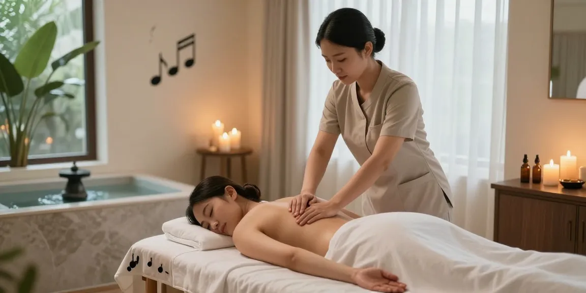 강남마사지 스파에서 편안한 마사지받는 모습과 아늑한 분위기