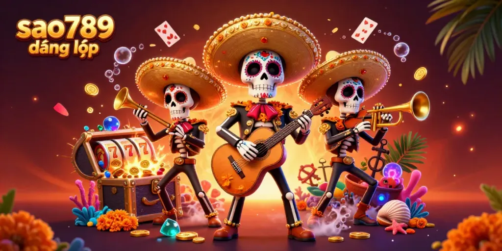 Experience vibrant gaming with sao789 đăng nhập alongside a musical mariachi band in a dynamic casino scene.
