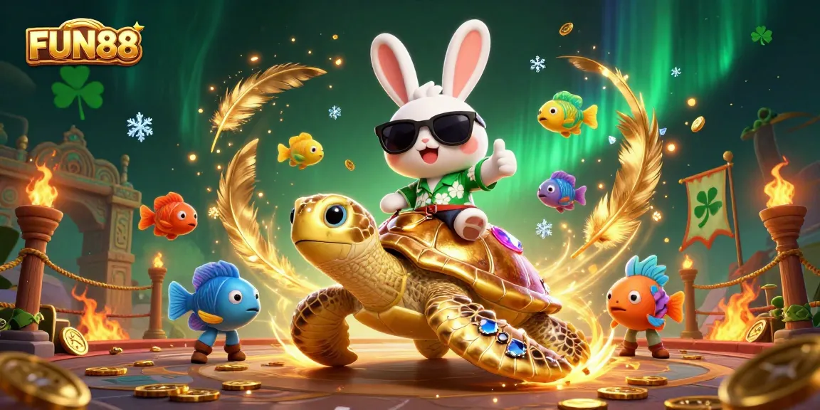 Experience the excitement of FUN88 with our vibrant illustration featuring lucky symbols and lively casino elements.