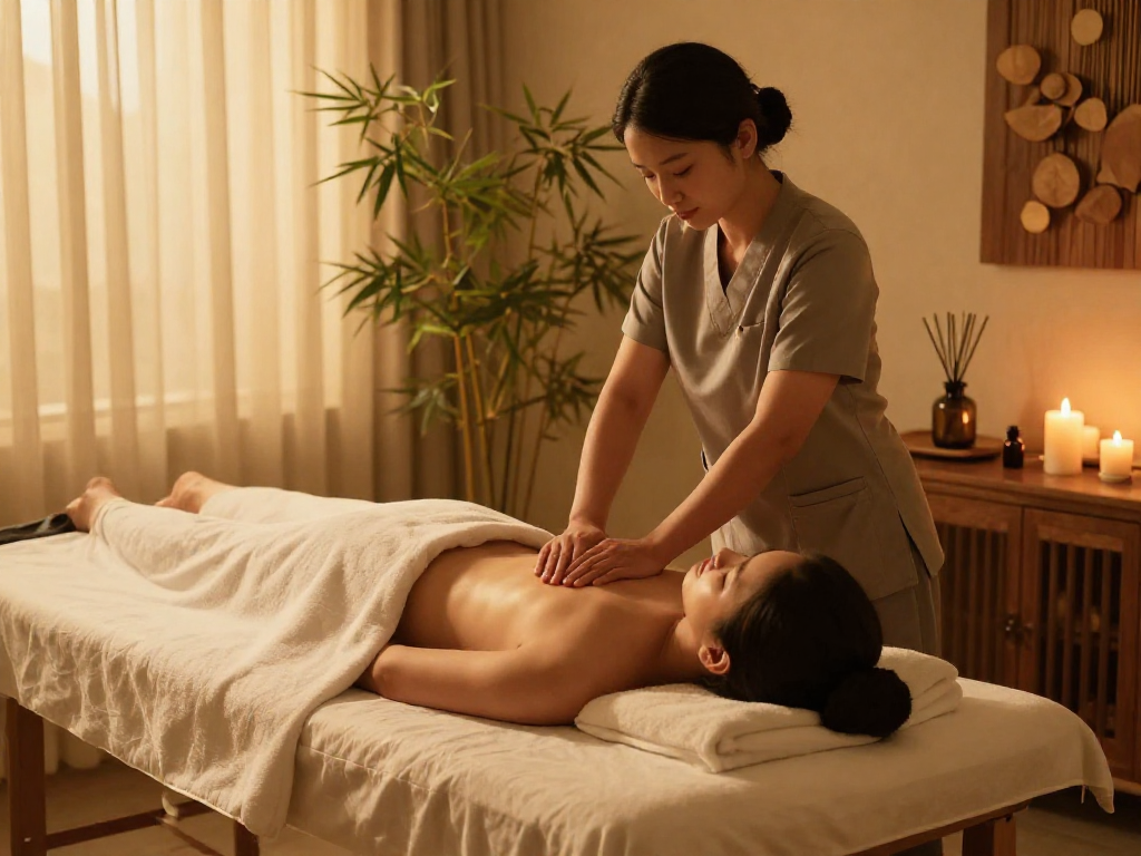 Experience 출장마사지 in a calming spa environment with soothing lighting and a professional therapist.