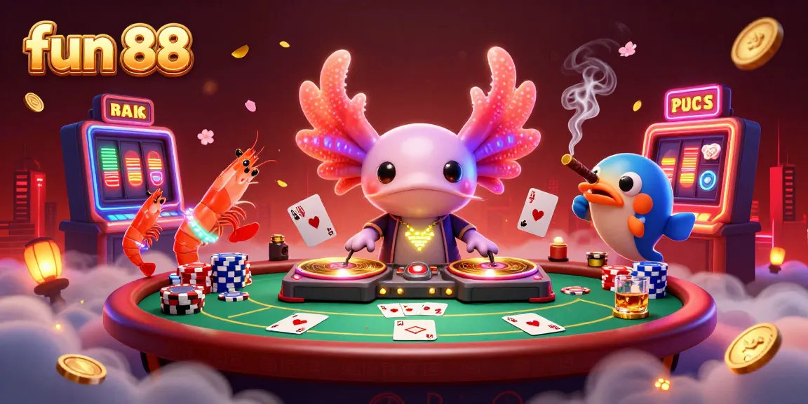 Experience fun 88 as a lively casino scene with neon characters and vibrant gaming elements.