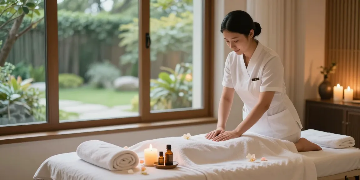 일산출장안마 massage therapy scene in a luxurious home spa.