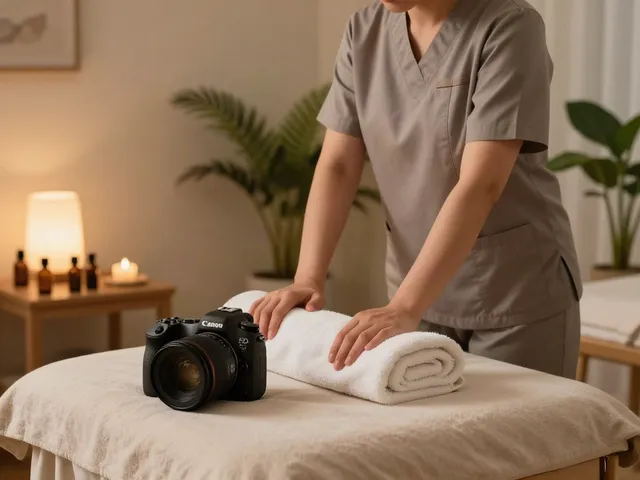 의정부출장안마 전문 마사지를 위한 편안한 공간, 소프트한 조명 아래 마사지 받는 준비하는 모습