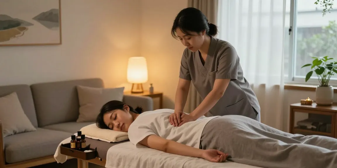 안산출장마사지 중인 한국인 관리사와 편안한 고객의 모습