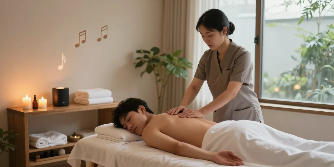 편안한 제주 마사지 환경에서 전문가가 남성 고객에게 마사지를 제공하는 모습