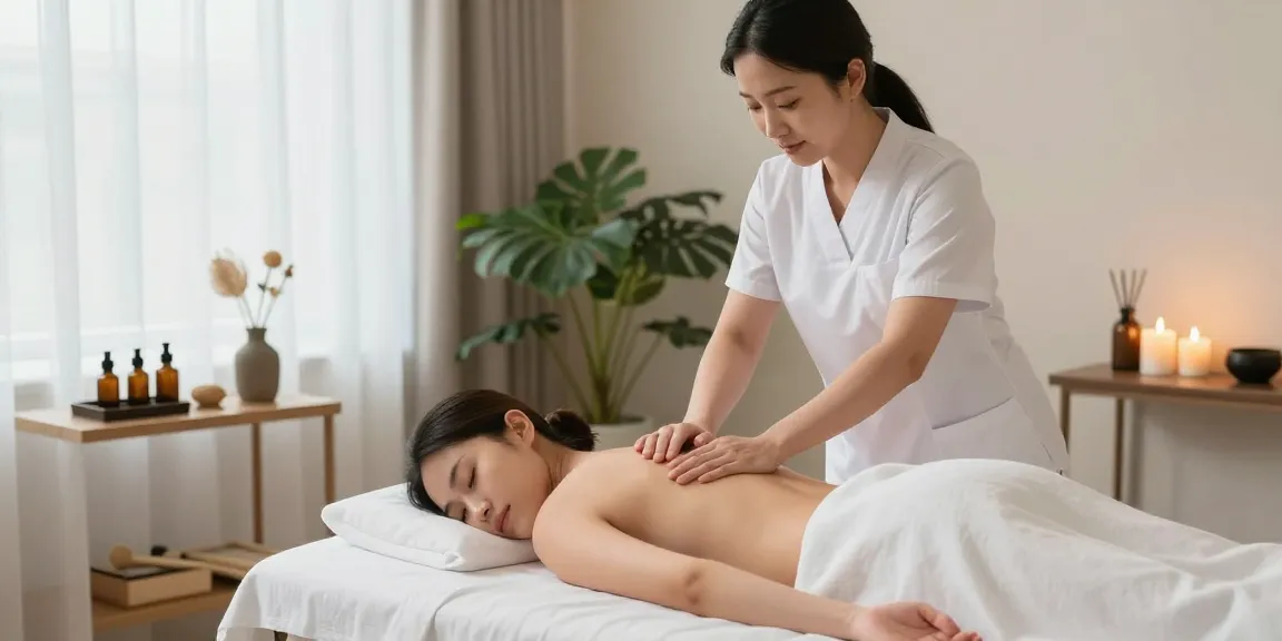 안산출장마사지 session featuring a skilled therapist providing a calming Swedish massage in a tranquil room.