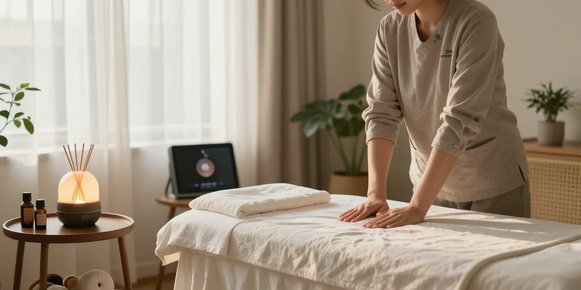 Seoul 출장마사지 professional therapist preparing a serene atmosphere for a soothing experience.