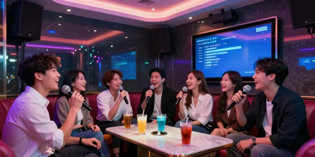 강남 달토 프리미엄 가라오케에서 즐거운 시간을 보내는 젊은 전문직 종사자들