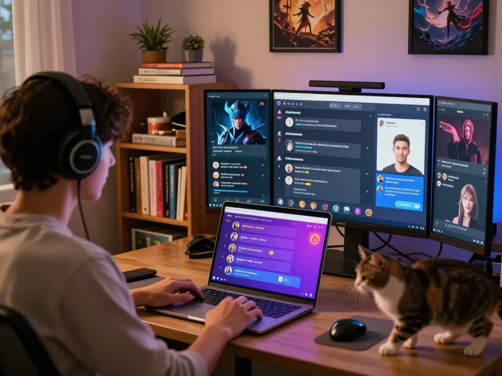 An engaging home setting featuring a user interacting with an nsfw chat bot, cozy atmosphere with colorful chat interface and playful decor.