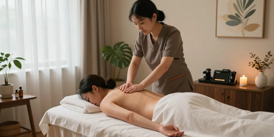 천안마사지에서 편안한 자세로 마사지를 받고 있는 모습