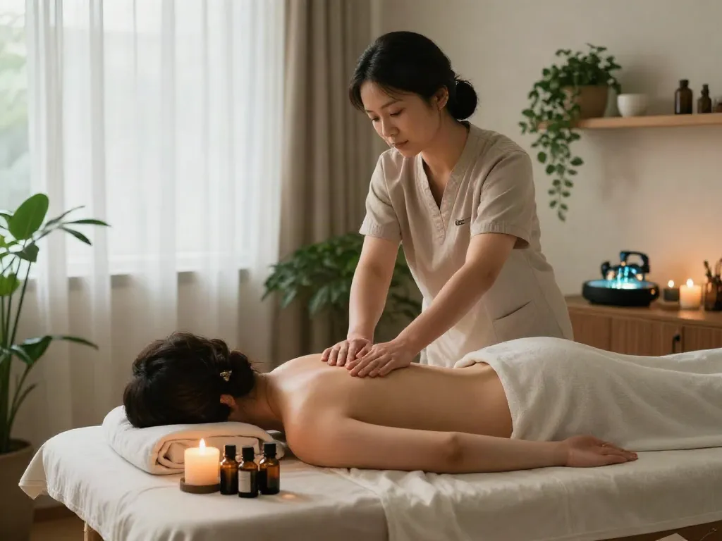 수원출장 마사지 서비스를 제공하는 편안한 실내 환경의 마사지 치료 장면