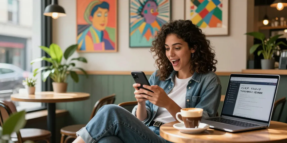 アーティスティックなカフェの設定でインスタ フォロワー 買う戦略を探求する若いインフルエンサー。