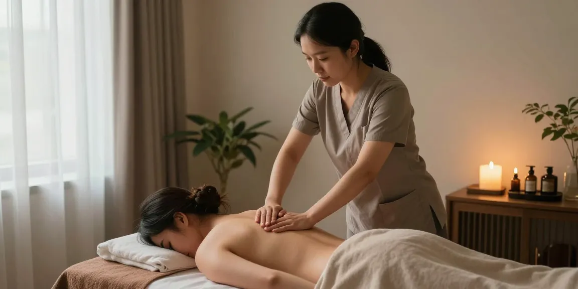 수원출장마사지 전문 관리사가 고객에게 편안한 마사지를 제공하는 모습.