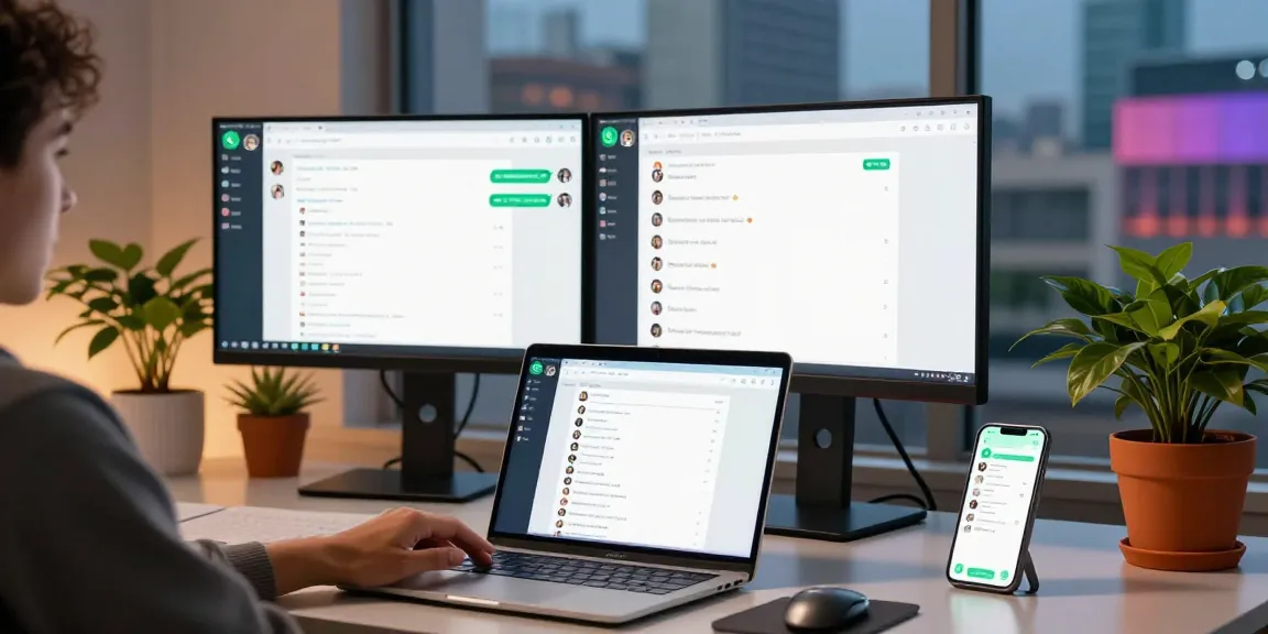Person using WhatsApp網頁版 on a laptop in a modern workspace