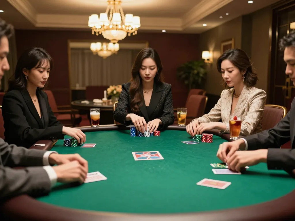 Players engaging in strategic poker gameplay at a luxurious table with 78WINCOM branding