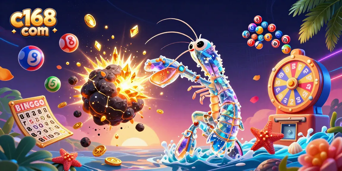 C168 com captures excitement as a galactic samurai shrimp battles an asteroid for golden prizes.