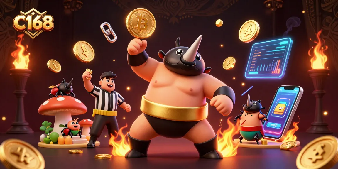 C168 delivers thrilling online experiences with a vibrant 3D casino scene featuring an energetic beetle sumo champion.